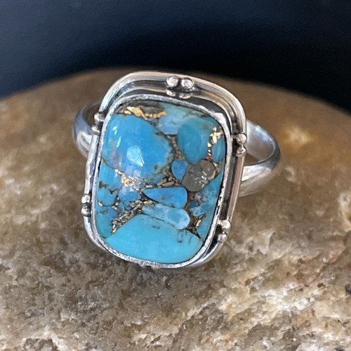 Native Mohave Navajo Sterlingsilber blau Türkis Ring Größe 7 Set 11420 - Bild 4 von 12