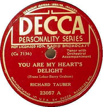 RICHARD TAUBER 78 RPM - You Are My Heart's Delight - Imagen 1 de 1