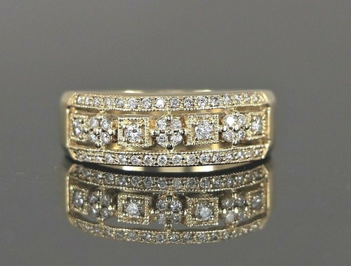 $2,850 EFFY 14K Yellow Gold Round Diamond Milgrain Cocktail Ring Band Sz 10.5 - Picture 1 of 7