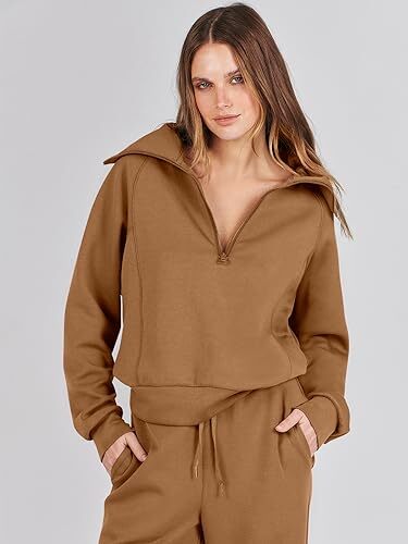 Women 2 Piece Outfits Sweatsuit Oversized Sweatshirt Sweatpants Medium Caramel - Picture 6 of 7