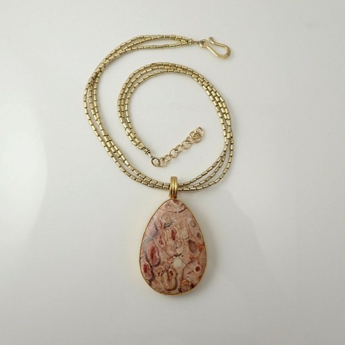 Dina Mackney Jasper Enhancer Pendant on 17" Gold Plated Sterling Necklace 51.5g - Picture 7 of 10
