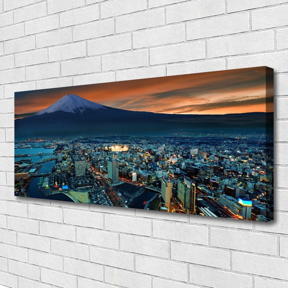 Tableau 5 pièces impression sur toile bâtiments et montagnes 125x50 cm
