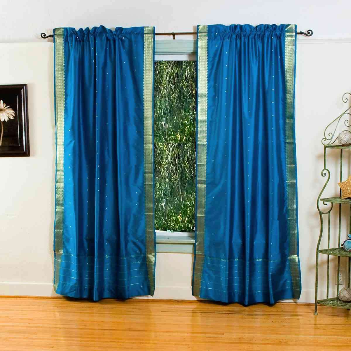 Turquoise Rod Pocket Sheer Sari Curtain / Drape / Panel - Piece Tanie zapasy