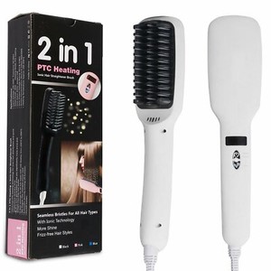 2 in 1 ptc heating ionic hair straightener brush