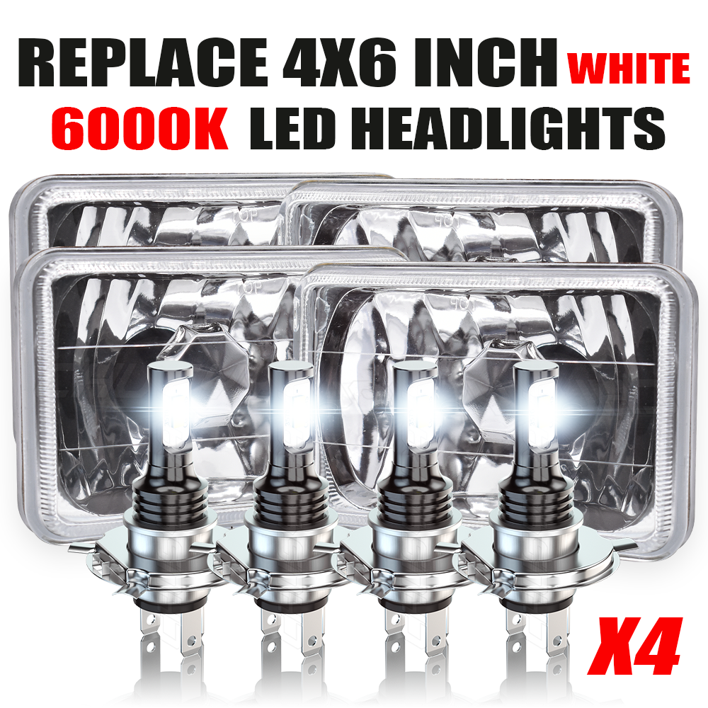 4pcs 4x6" Inch Chrome LED Headlights Hi/Lo Blue DRL Fit GMC C4500 C5500
