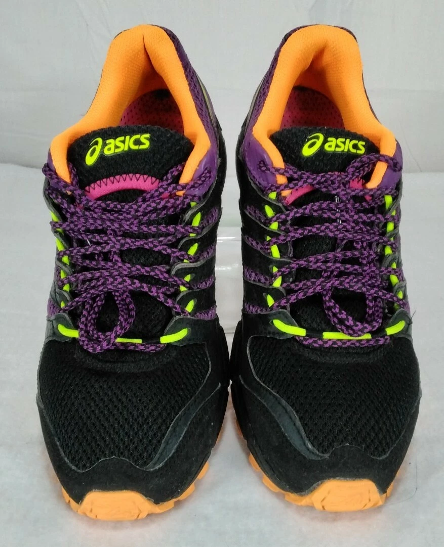 Asics Gel Fuji Attack 4 Trail Running Shoes Women&#039;s Size 7 Black Purple Orange |