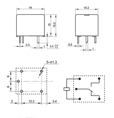 Hongfa Relais HF3FF-JQC-3FF- 005 012 024-1ZS 10A 5 Pins 19.0x15.2x15.5mm - Picture 3 of 6