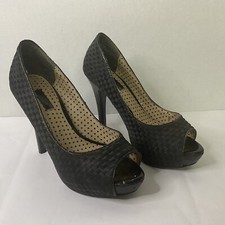 Black Next Shoes Unusual Satin Check Size UK3 Peep Toe Killer Heels Ladies Party