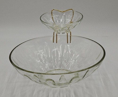 Chip and Dip Bowl Vintage Yellow Glass Set Hazel Atlas Reflection Pattern - Picture 2 of 6