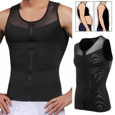 Men Compression Vest Tank Top Body Shaper Zipper Slimming Shirt Correct Posture 