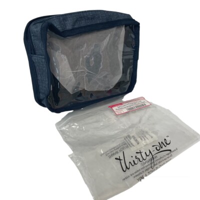 Thirty One Get Creative Rectangle Pouch Navy Crosshatch AG60 New And Very Handy