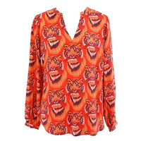 Bluse Ivi Rot Damen Tunika Hemd Oberteil Tunika Tiger Viskose Seide De 34 Xs Neu