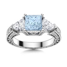 Square Natural Aquamarine Bohemian Three Stone Women Ring 925 Sterling Silver