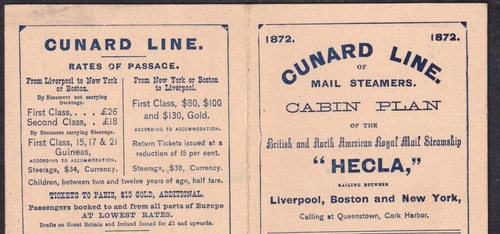 1872 RMS HECLA (Olympus?)Kabinenplan / Cunard Line Prospekt;kleiner Schaden aber fein - Bild 6 von 7