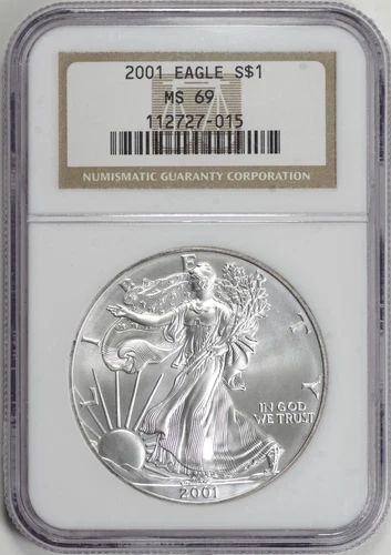 2001 American Silver Eagle $1 NGC MS69, Classic Brown Label [21F13]