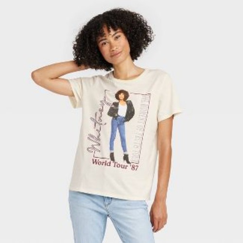 Whitney Houston Womens Size XXL Short Sleeve Graphic T-Shirt Ivory World Tour 87 - Bild 1 von 9