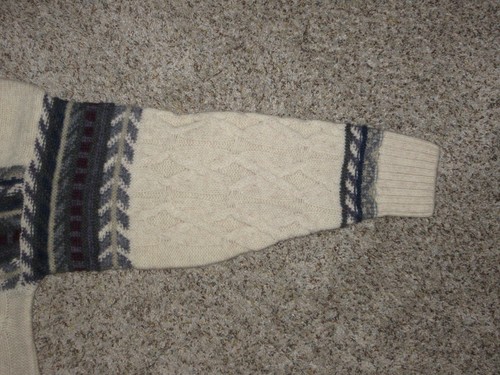VTG STRUCTURE 100% WOOL CREW NECK PULLOVER CABLE KNIT SWEATER MEN XL CREAM BLUE - Picture 4 of 4