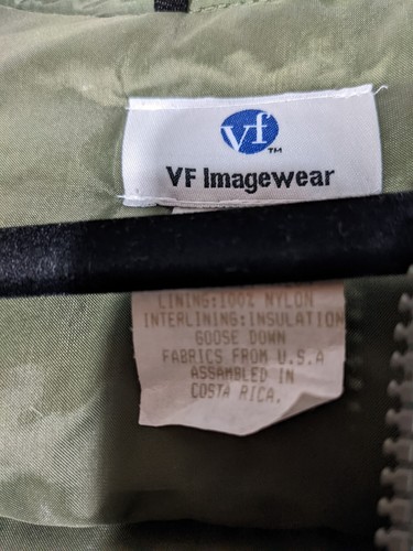 Vintage VF Imagewear Goose Down Puffer Jacket Liner Sz XL Army Green Zip EUC - Picture 5 of 12