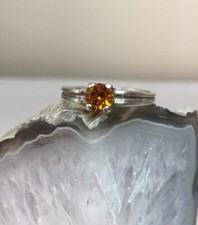 Natural Faceted Citrine, Sterling Silver Handmade ring. Size 6.75 Stone size 5mm