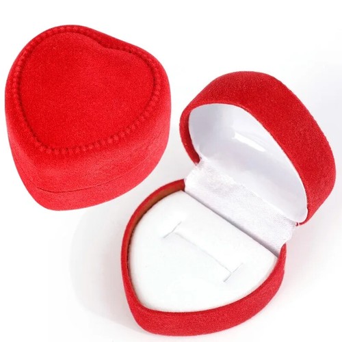 Red Velvet Heart Ring Box New Jewelry Display Case Holder Gift Storage - Picture 22 of 24
