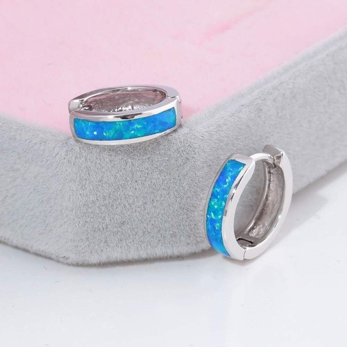 Hawaii Blue Fire Opal Small Hoop Earrings Silver Filled For Women Girls - 第 4/6 張圖片