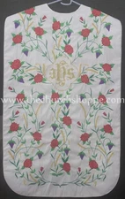 NEW White Roman Chasuble Fiddleback Vestment & 5pc mass set IHS embroidery 
