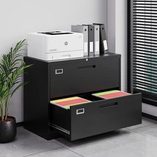 Black 2 Drawer File Cabinet w/Lock,Metal Storage Cabinet Lateral Filing Cabinet