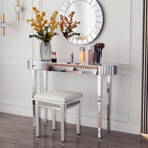 Konsolentisch Verspiegelt Flurtisch Konsole Oval modern 120 aus Glas MDF Silber - Bild 4 von 11