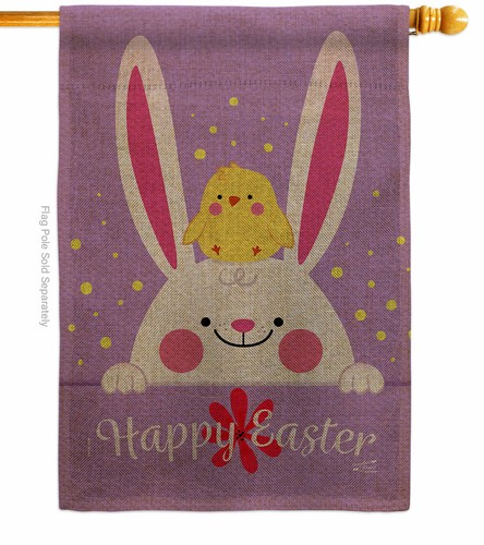 Bandera de jardín con arpillera de pollito conejito primavera Pascua regalo decorativo patio pancarta - Imagen 3 de 19