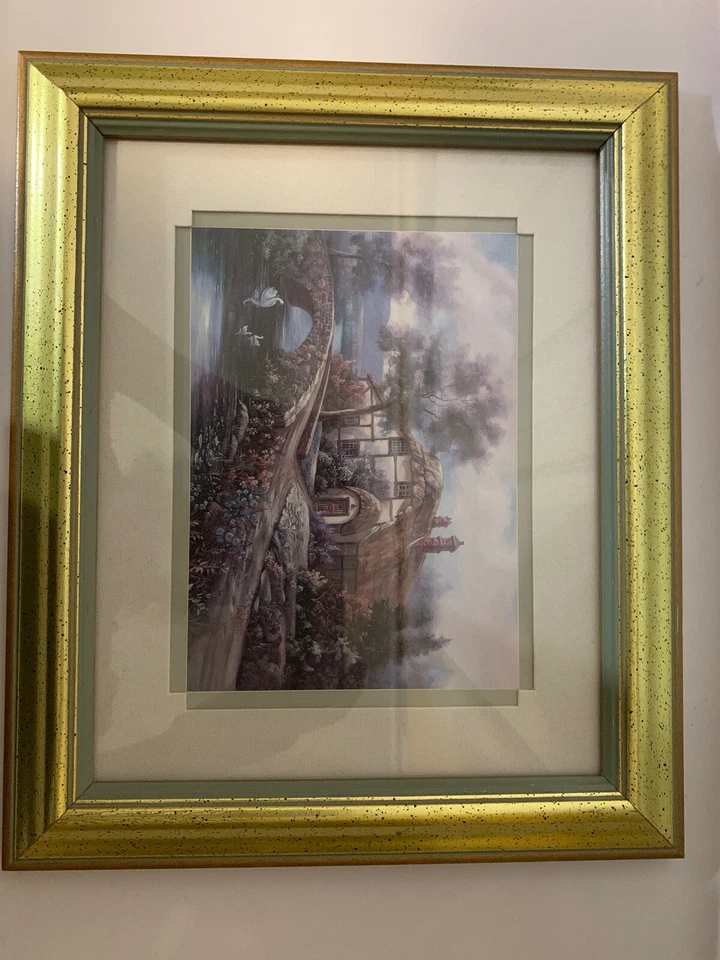 Carl Valente Print English Cottage Swans Double Matted Framed Signed 12 X 10 - Image 3 of 4