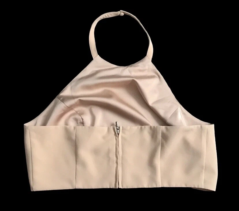 Camisa top halter BEBE para mujer talla 12 beige sin mangas recortada ropa de club nocturno nueva con etiquetas Foto 2 de 4