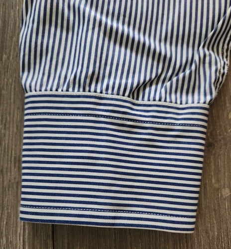Saks Fifth Avenue Button Up Dress Shirt Men's Size 17 34/35 Blue Striped Cotton - Picture 3 of 8