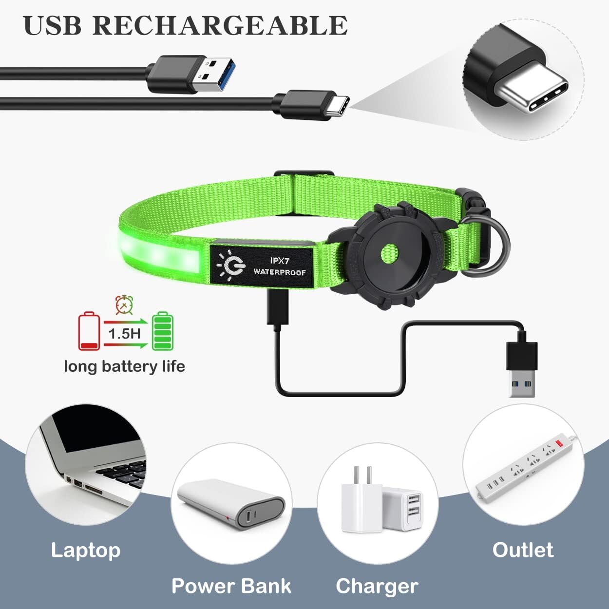 Light Up Dog Collar Waterproof LED Flashing Dog Collars for Night