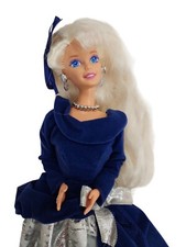 Vintage 1995 AVON SPECIAL EDITION WINTER VELVET Barbie / BLONDE Navy Blue-Silver