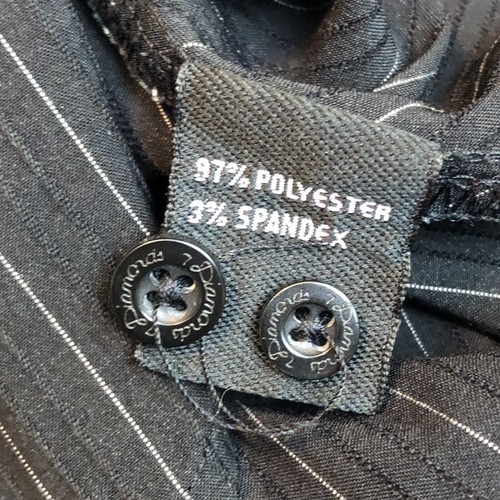 Camicia 7 Diamanti Nera Gessato Uomo XL Bottone Nascosto Rockabilly Elegante - Foto 16 di 16