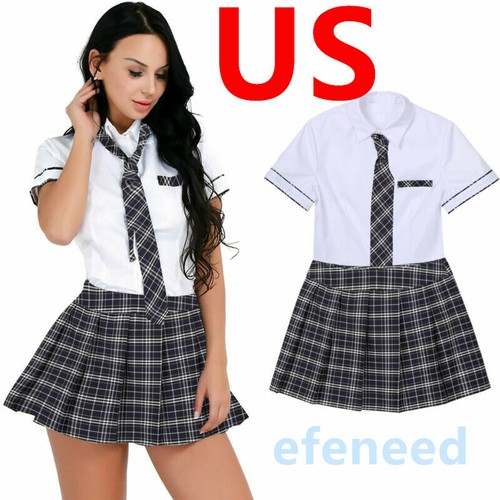 iEFiEL _Women School Girl Uniform Fancy Dress Lingerie Cosplay Top Skirt AU - Photo 4/48