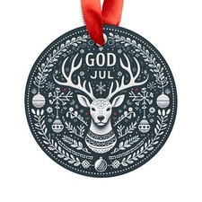 GOD JUL, Nordic Reindeer, Personalized Round Acrylic Ornament Gift