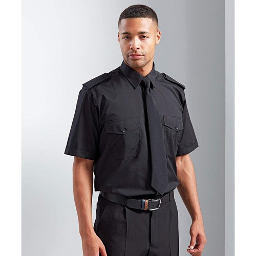Premier Short Sleeve Pilot Shirt Men Security Workwear Epaulette Tabs - Picture 10 of 41