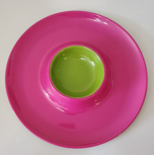 CHIP & DIP SERVER TRAY - 13 " - ZAK DESIGNS  - MELAMINE - PINK - GREEN - VGC