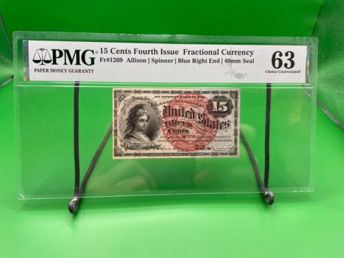 Fr#1269 15¢ 4th Issue Columbia Fractional, Watermark, PMG 63 Choice Unc - Picture 5 of 13