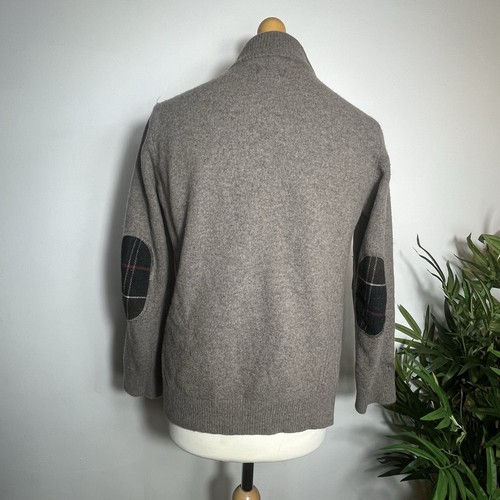 Barbour Jumper Mens Medium 100% Wool 1/4 Zip Pullover Sweater Tartan Elbow Patch - Picture 4 of 8