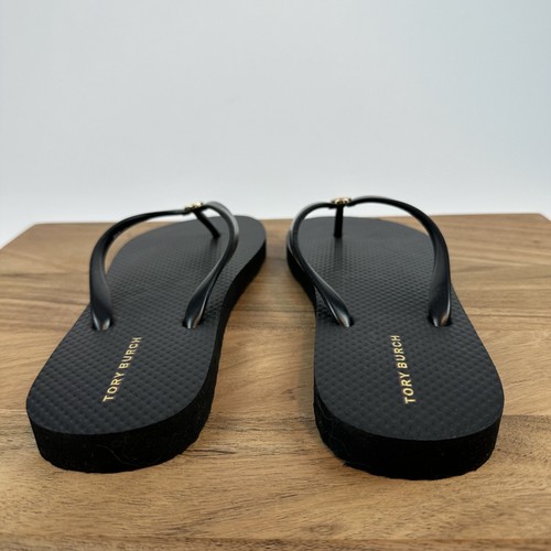 Neu Tory Burch einfarbige dünne perfekte schwarze Damen-Flip-Flops Sandalen Größe 9 M - Bild 6 von 8