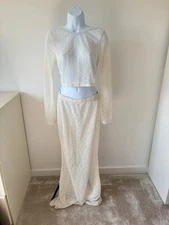 Missguided White Sheer Two Piece Maxi Skirt & Top Set M Beach Cover Up Holiday