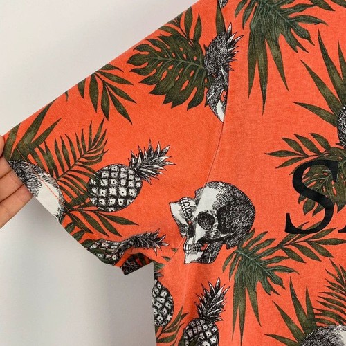 Slade Couture T-Shirt Large Orange Totenkopf Ananas Goth Hawaii Gothic Urlaub - Bild 3 von 12