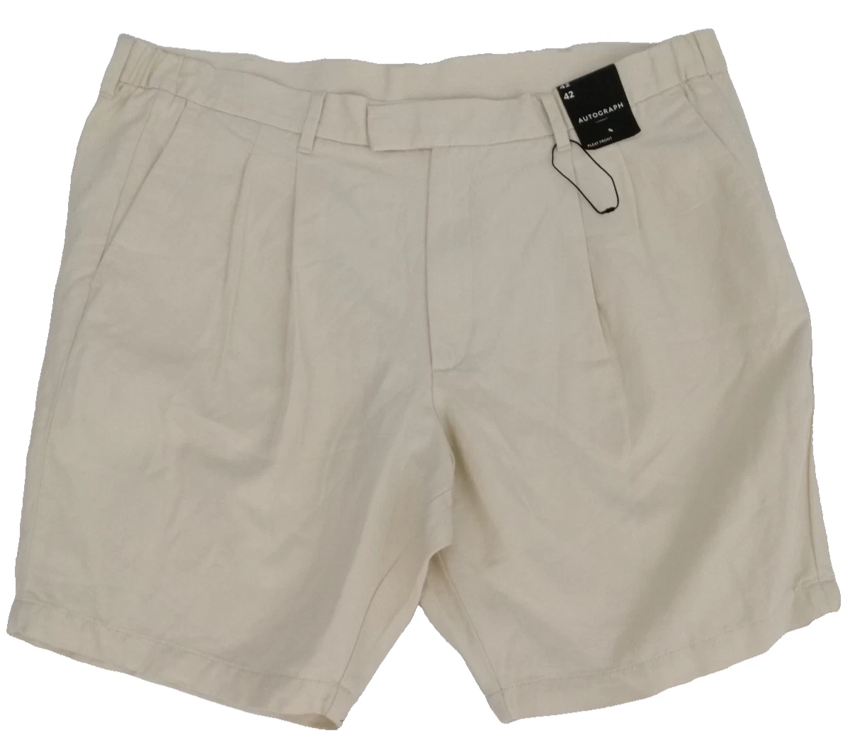 Autograph Men's Shorts Size 42 Ecru Cotton Linen Blend Double Pleat Mid New