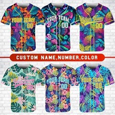Custom Team Name  Number Baseball Jersey, Tropical Design for Baseball Fans