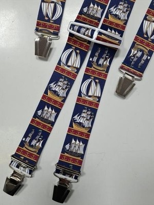 Hosenträger Herren 35mm extra starke Clips H-Form, dunkelblau mit Motiv: Schiffe