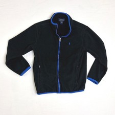 Polo Ralph Lauren Kids Fleece Jacket Black Blue Full Zip Pony Logo M 10-12