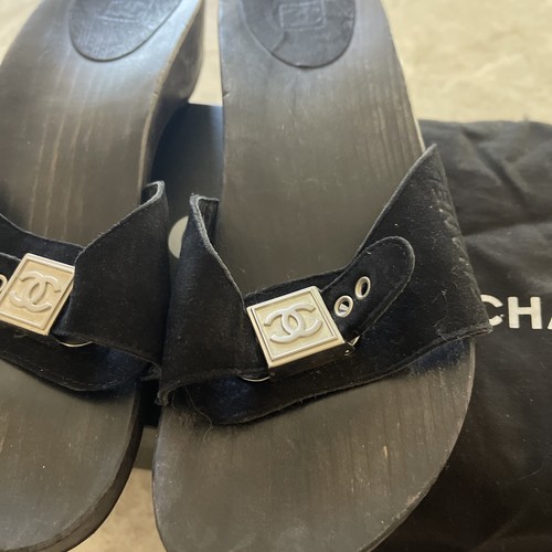 Auth CHANEL Sandals Mules Black CC Mark Size 39 w/box - Picture 2 of 7