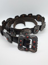 Vintage Navajo Sterling Silver Red Coral Concho Belt Hallmarked A. Payton